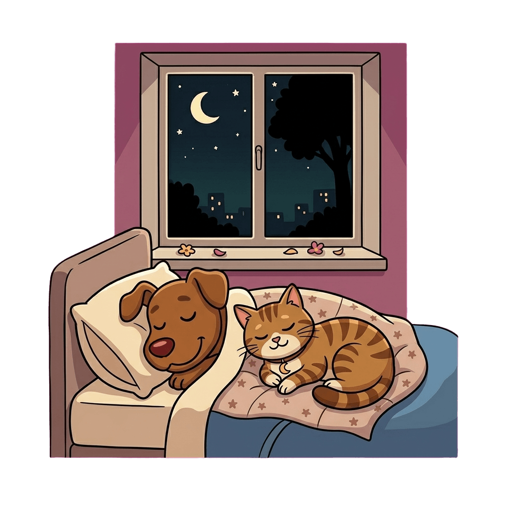 dog and cat sleeping peacefully under the watch of smoochies for poochies overnight care and house sitting